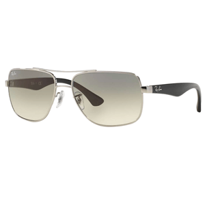 A pair of Ray-Ban sunglasses with a metal frame and gradient lenses. The temples are black with Ray-Ban branding on the side.