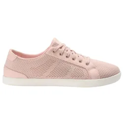 A pink lace-up sneaker with a breathable mesh design and a white rubber sole.