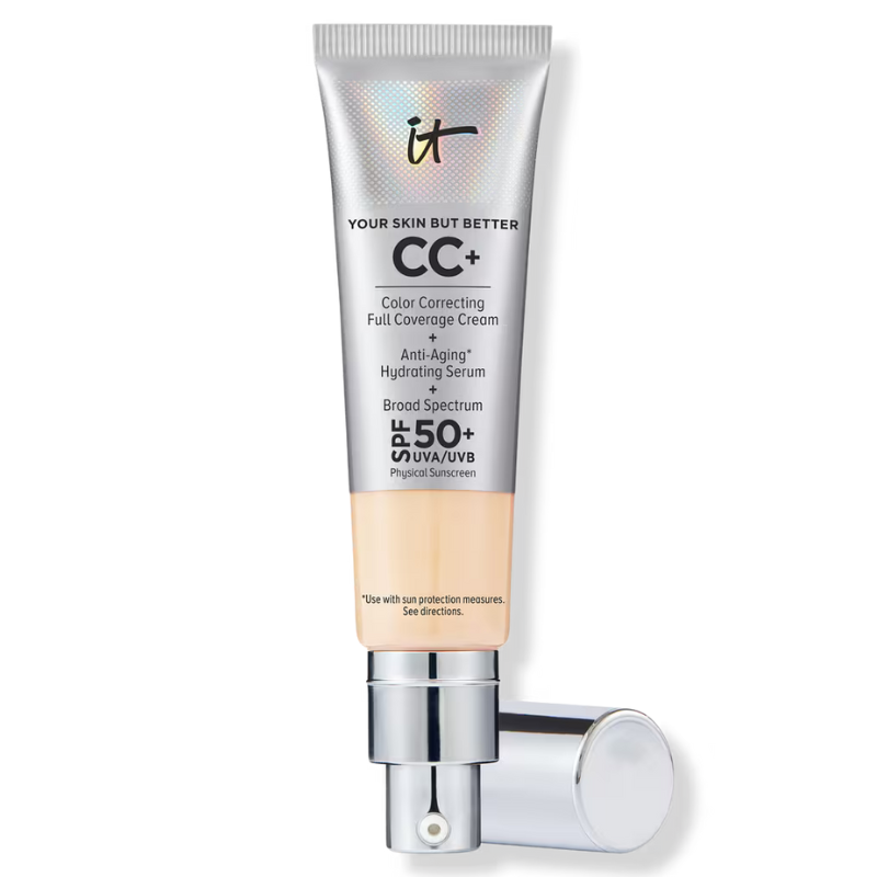 IT Cosmetics Your Skin But Better CC+ Cream is a color-correcting, full-coverage cream with anti-aging hydrating serum and SPF 50+ broad-spectrum physical sunscreen.
