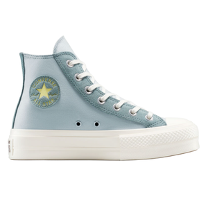 Light blue high-top Converse sneaker with a white sole, star emblem, and white laces.
