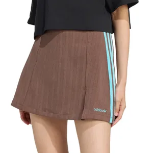 Brown skirt with light blue stripes along the side, featuring the Adidas logo at the hem.