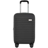 A black Kensie rolling suitcase with a ridged design, telescopic handle, and four spinner wheels for easy mobility.