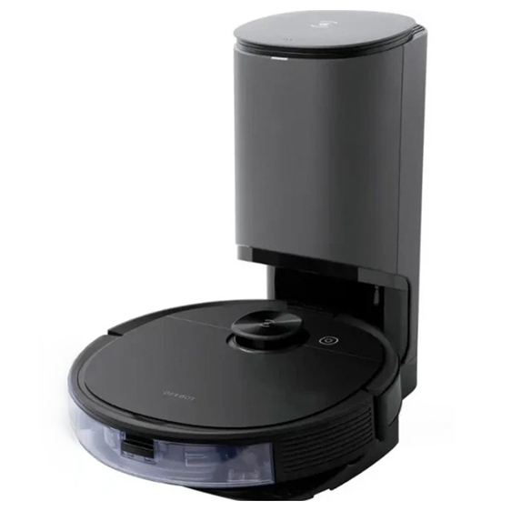 A robot vacuum with an auto-empty dock, designed for autonomous cleaning and debris collection.