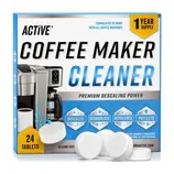 Active Coffee Maker Cleaner, with 24 tablets, offers premium descaling power, deodorizing, refreshing, and protection for all coffee machines. One-year supply.