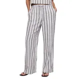 Striped wide-leg pants with an elastic waistband and drawstring, featuring side pockets.