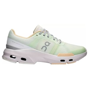 On Cloudpulse Shoes feature a sleek design with a gradient green and white color scheme, breathable mesh upper, signature cloud cushioning, and a sturdy sole for comfort and performance.