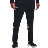 Black athletic pants with white branding and accents near the knees, paired with black athletic shoes.