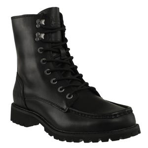 Black leather combat boot with laces and a chunky sole.