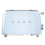 Blue SMEG toaster with a retro design, featuring a silver lever and browning control knob.