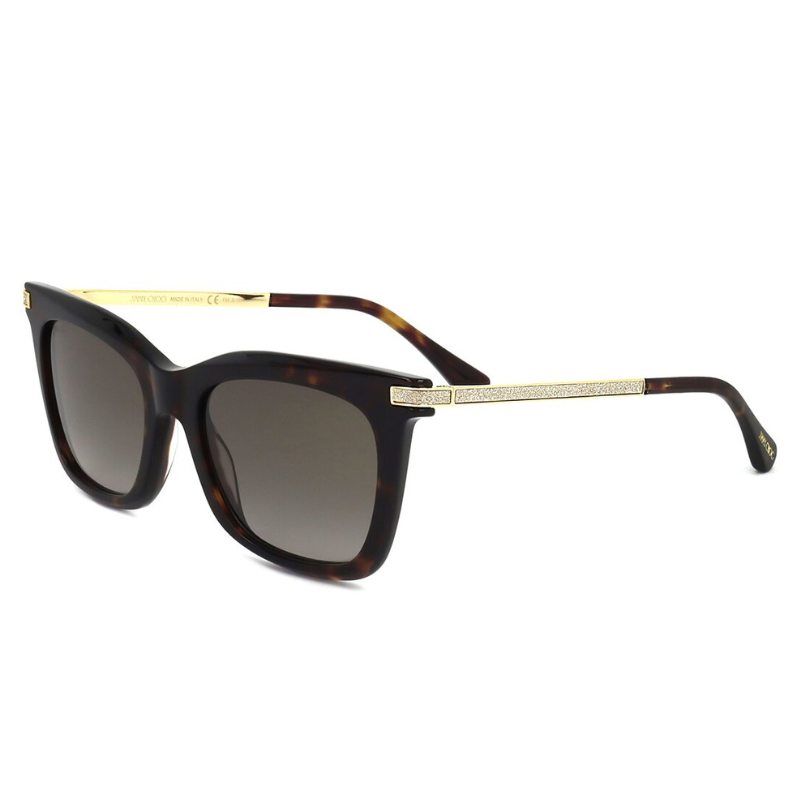 Tortoise-shell square sunglasses with gold-toned embellished arms and dark lenses. Made in Italy.