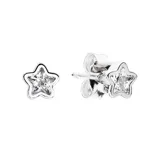 Star-shaped stud earrings with a clear gemstone at the center, set in a metallic frame.