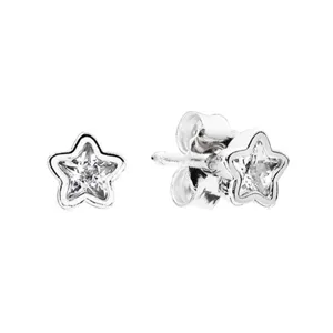 Star-shaped stud earrings with a clear gemstone at the center, set in a metallic frame.