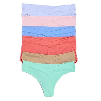 A set of six colorful women's panties, featuring a variety of pastel and bright colors, including lavender, pink, blue, coral, beige, and mint green.
