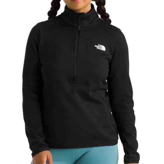 A black fleece pullover with a quarter-zip and The North Face logo.