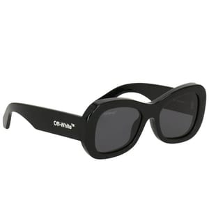 Black Off-White™ sunglasses featuring a rounded rectangular frame design with the brand's logo on the temples.