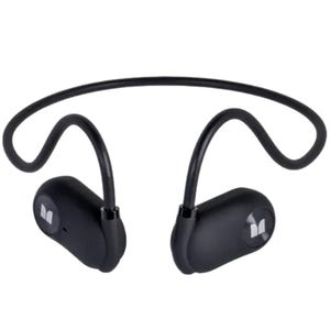 Monster Air Conduction Earbuds are black wireless earbuds featuring a flexible and secure-fit design wrapping around the ears, offering open-ear listening technology without traditional in-ear or over-ear coverage.