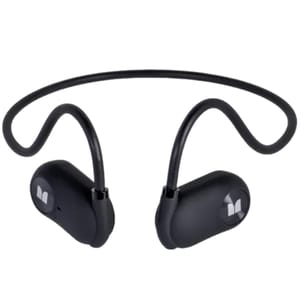 Monster Air Conduction Earbuds are black wireless earbuds featuring a flexible and secure-fit design wrapping around the ears, offering open-ear listening technology without traditional in-ear or over-ear coverage.