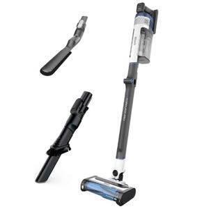 Refurb Shark Pro Stick Vacuum features a sleek, cordless design with a detachable canister, and includes two versatile attachments for different cleaning needs.