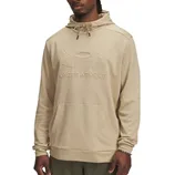 Under Armour beige hoodie with a kangaroo pocket featuring an embossed logo and drawstring hood.