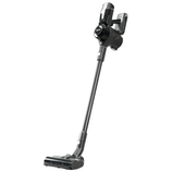 A cordless stick vacuum cleaner with a sleek design, featuring a handheld component and a floor brush attachment.