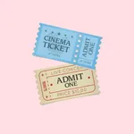 Two tickets: a blue cinema ticket and a beige concert ticket priced at $10.