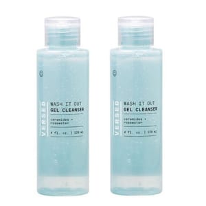 Two bottles of Versed Wash It Out Gel Cleanser with ceramides and rosewater, each containing 4 fl. oz. (120 ml).