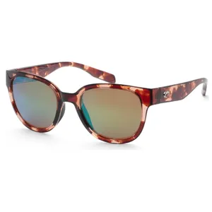 Tortoiseshell sunglasses with brown-tinted, reflective lenses and a small metal logo detail on the temples.