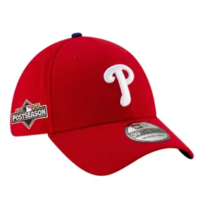 Red baseball cap with a white \“P\“ logo, featuring a 2025 MLB Postseason patch on the side.