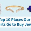 Text on a blue background displaying the articles title and a diamond ring, gold bracelet, and pair of blue earrings.