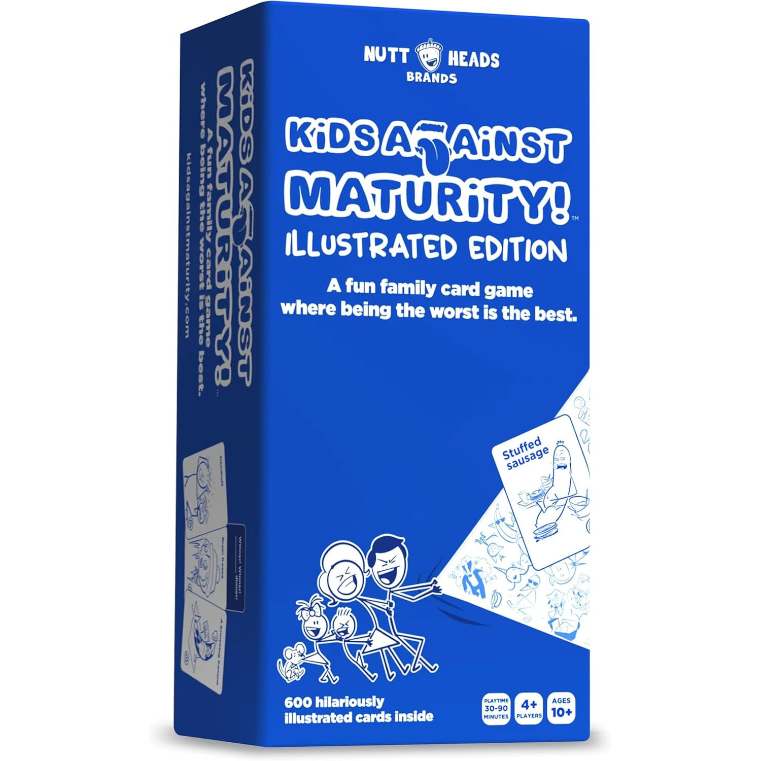 Kids Against Maturity Illustrated Edition is a fun family card game featuring 600 hilariously illustrated cards for ages 10 and up, accommodating 4+ players, with gameplay lasting 30-90 minutes.