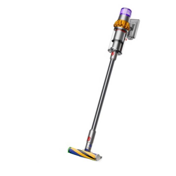 Refurbished Dyson Stick Vacuum with a sleek design, featuring a slim, long handle and a colorful cleaning head, ideal for versatile and efficient cleaning.