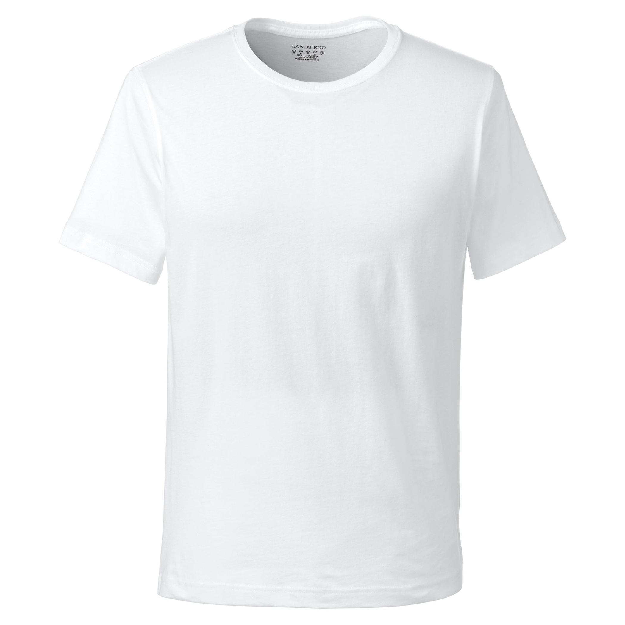 A plain white short-sleeve crewneck t-shirt from Lands' End, made of soft, comfortable fabric.