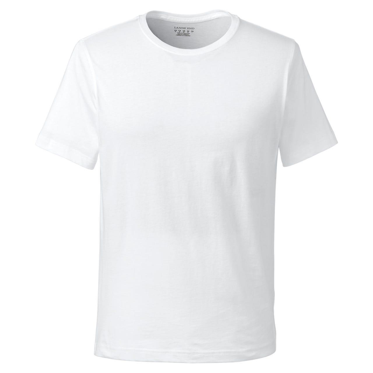 A plain white short-sleeve crewneck t-shirt from Lands' End, made of soft, comfortable fabric.