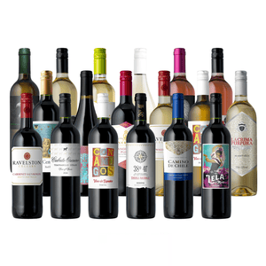 Assorted wine bottles featuring diverse labels and a variety of types including red, white, and rosé from different regions such as Australia, Spain, Chile, and Portugal.