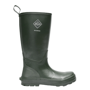 A green rubber boot from The Muck Boot Company, featuring the name \“Mudder\“ on the side.