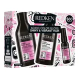 Redken Acidic Color Gloss set for shiny, vibrant hair includes a sulfate-free shampoo (pH 5.0-5.6), conditioner (pH 3.5-4.5), and a travel-size spray (pH 4.5-5.5), valued at $82, priced at $60.