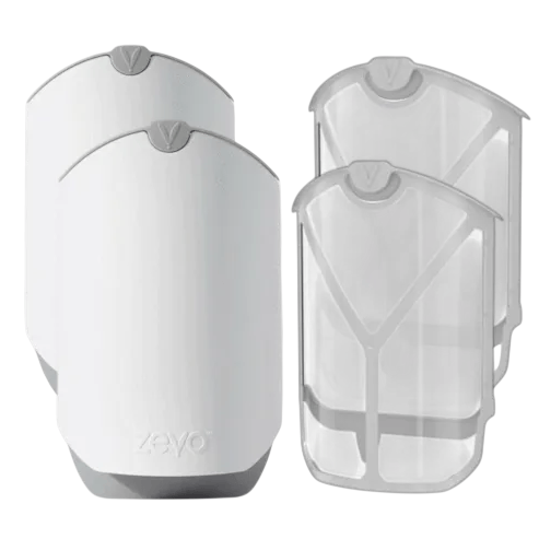 Two white electronic insect trap devices and two reusable trap cartridges designed for capturing flying insects indoors.