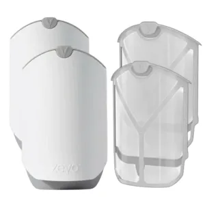 Two white electronic insect trap devices and two reusable trap cartridges designed for capturing flying insects indoors.