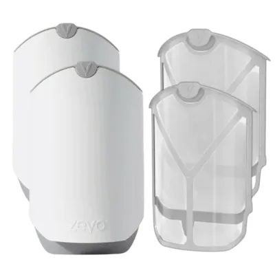Two white electronic insect trap devices and two reusable trap cartridges designed for capturing flying insects indoors.