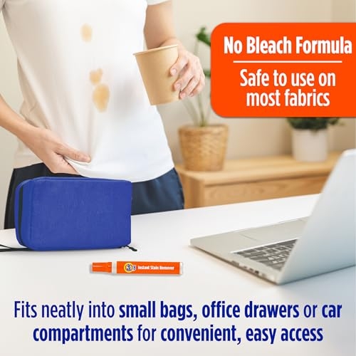 Instant Stain Remover pen, safe for most fabrics, fits in small bags or drawers.