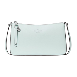A light blue Kate Spade handbag with a sleek design, featuring a shoulder strap and a minimalist logo in the center.