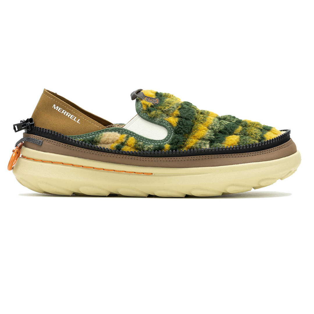 This is a Merrell shoe featuring a zippered fleece upper and a chunky sole.