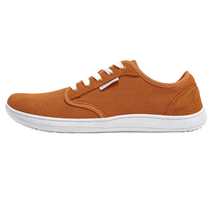 Rust-colored Hobibear Barefoot Shoes with a mesh upper, white laces, and a white rubber sole, designed for comfort and flexibility.