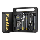A Fanttik tool kit includes a tape measure, adjustable wrench, hammer, pliers, L-shaped hex keys, screwdriver with bits, and an electric tool in a compact carrying case.