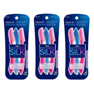 15pk Schick Hydro Silk Touch-Up Razors expertly shape brows, remove fine hairs, and include 3 disposable razors per pack with protective caps.