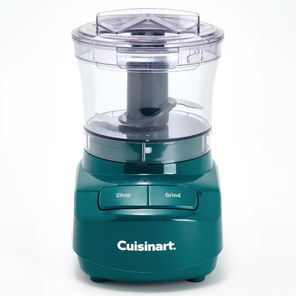 Cuisinart Mini-Prep Plus food processor, green color, with chop and grind functions.