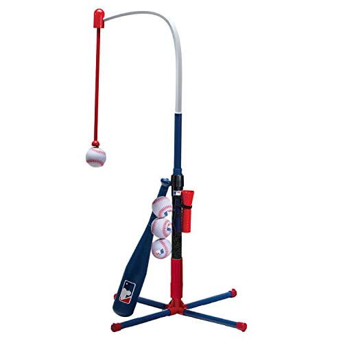 Baseball T-ball set with a flexible post, several balls, and a bat, designed for beginners and practice.