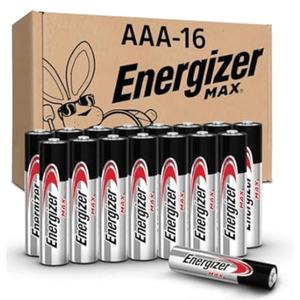 Energizer Max AAA batteries, pack of 16, with packaging featuring a cartoon bunny.