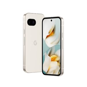 T-Mobile offers a Google Pixel 9a for free with a new line. The phone features a sleek design with a dual-camera system on the back and a display showcasing a floral wallpaper.