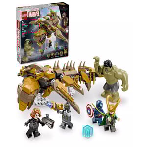 LEGO Marvel set featuring a buildable ship and minifigures of Hulk, Black Widow, Captain America, Loki, and others from the Infinity Saga. Suitable for ages 7+ with 381 pieces.